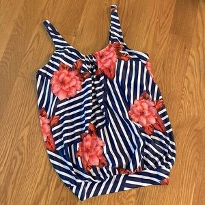 Lightweight Floral Tankini top sz large NWT coral blue white adjustable straps